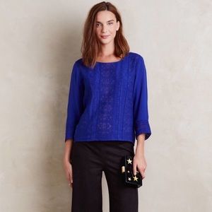 NWT Anthropologie meadow rue Salina blue blouse XS